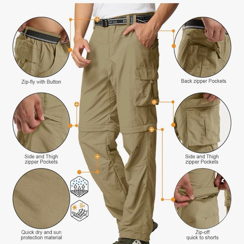 Men's Cargo Convertible Fishing Pants in Khaki Beige with Utility Pockets